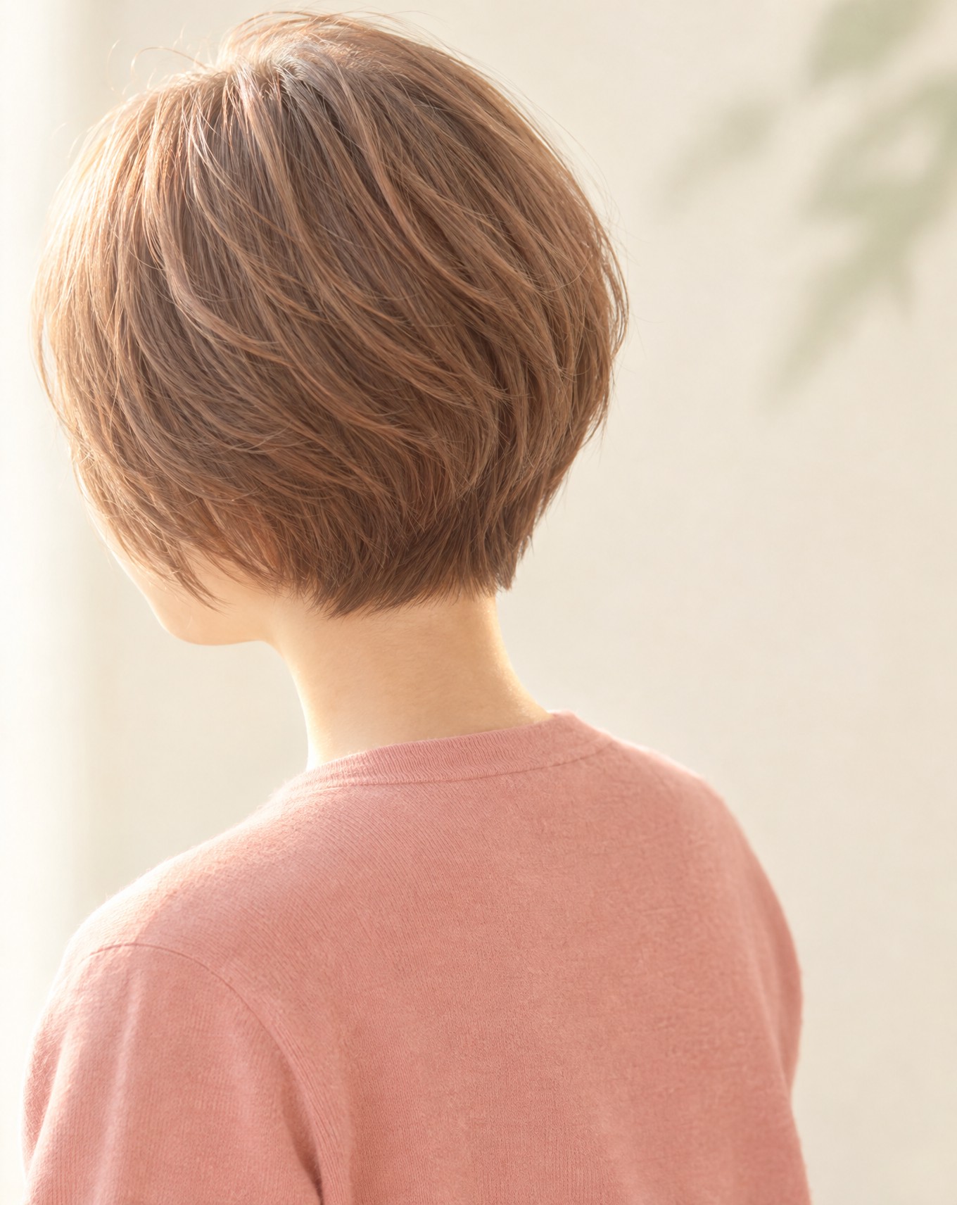 えり足をすっきりさせた丸みのあるショートの後ろ姿
